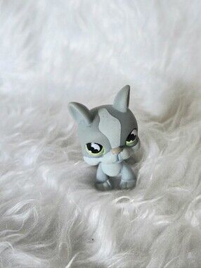Littlest Pet Shop Gray Boston Terrier #857 2004  Figure Green Eyes Authentic!